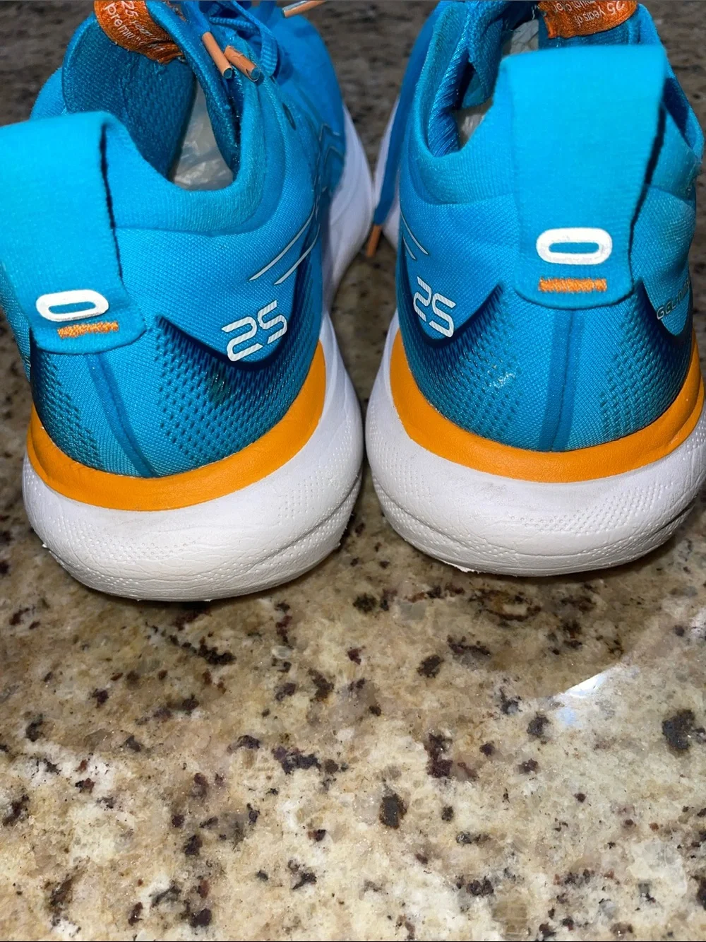 ASICS Gel Nimbus 25 Teal-Blue Running Shoes with Orange Pull Tabs